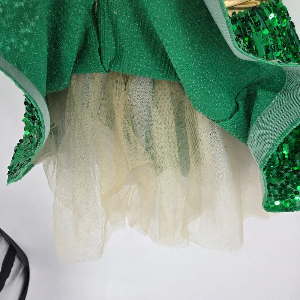 Weissman Green Gold Sequin Dance Costume Halter Strappy Back LC Performance